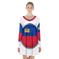 Lithuania Flag Country Symbol Long Sleeve Velvet V-neck Dress