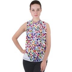 Heart Flags Countries United Unity Mock Neck Chiffon Sleeveless Top by Sapixe