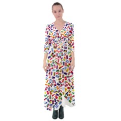 Heart Flags Countries United Unity Button Up Maxi Dress