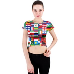 Flags Countries International Crew Neck Crop Top by Sapixe