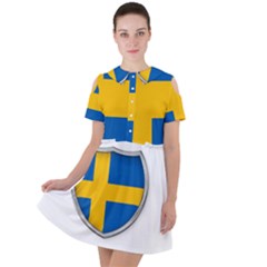 Flag Sweden Country Swedish Symbol Short Sleeve Shoulder Cut Out Dress 