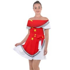 Flag China Country Nation Asia Off Shoulder Velour Dress