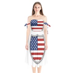 Flag Usa America American National Shoulder Tie Bardot Midi Dress