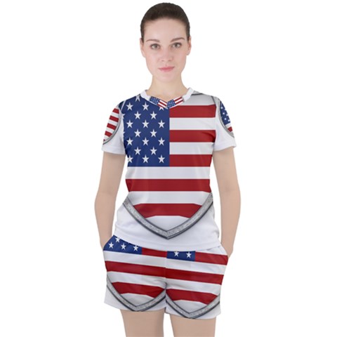 Flag Usa America American National Women s Tee And Shorts Set by Sapixe