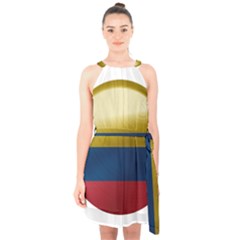 Colombia Flag Country National Halter Collar Waist Tie Chiffon Dress by Sapixe