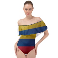 Colombia Flag Country National Off Shoulder Velour Bodysuit  by Sapixe