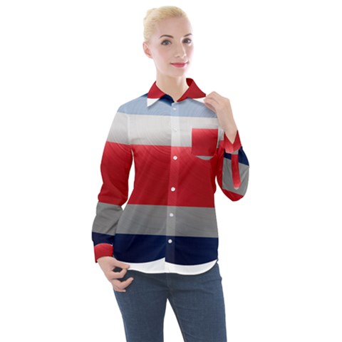 Costa Rica Flag Country Symbol Women s Long Sleeve Pocket Shirt by Sapixe