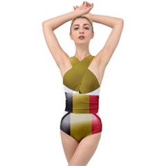 Belgium Flag Country Europe Cross Front Low Back Swimsuit by Sapixe