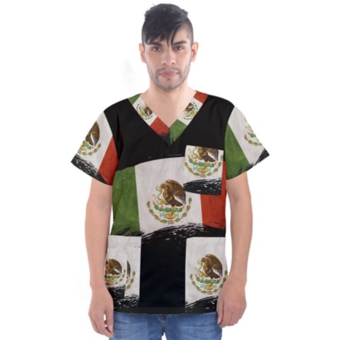 Flag Mexico Country National Men s V-neck Scrub Top by Sapixe
