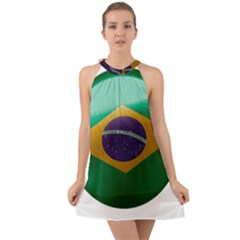 Brazil Flag Country Symbol Halter Tie Back Chiffon Dress