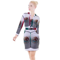 Mexico Flag Country National Button Long Sleeve Dress