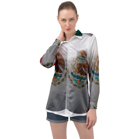 Mexico Flag Country National Long Sleeve Satin Shirt by Sapixe