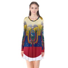 Ecuador Flag Ecuadorian Country Long Sleeve V-neck Flare Dress by Sapixe