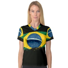 Flag Brazil Country Symbol V-neck Sport Mesh Tee