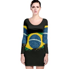 Flag Brazil Country Symbol Long Sleeve Velvet Bodycon Dress