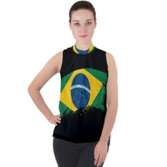 Flag Brazil Country Symbol Mock Neck Chiffon Sleeveless Top