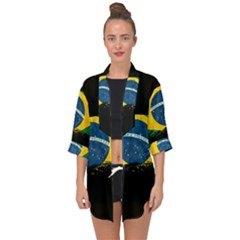 Flag Brazil Country Symbol Open Front Chiffon Kimono by Sapixe