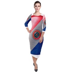 Paraguay Flag Country Nation Quarter Sleeve Midi Velour Bodycon Dress by Sapixe