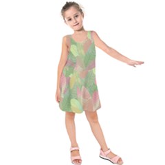 Watercolor Leaves Pattern Kids  Sleeveless Dress by Valentinaart