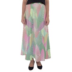 Watercolor Leaves Pattern Flared Maxi Skirt