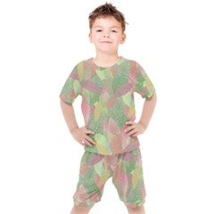 Watercolor Leaves Pattern Kids  Tee And Shorts Set by Valentinaart