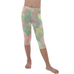 Watercolor Leaves Pattern Kids  Lightweight Velour Capri Leggings  by Valentinaart