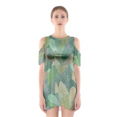 Watercolor Leaves Pattern Shoulder Cutout One Piece Dress by Valentinaart