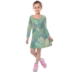 Watercolor Leaves Pattern Kids  Long Sleeve Velvet Dress by Valentinaart