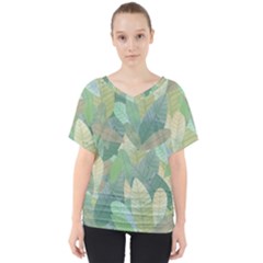 Watercolor Leaves Pattern V-neck Dolman Drape Top by Valentinaart