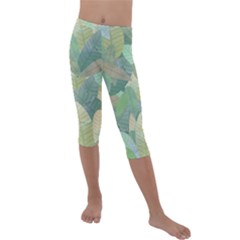 Watercolor Leaves Pattern Kids  Lightweight Velour Capri Leggings  by Valentinaart