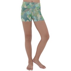 Watercolor Leaves Pattern Kids  Lightweight Velour Yoga Shorts by Valentinaart