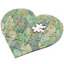 Watercolor leaves pattern Wooden Puzzle Heart View2