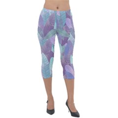 Watercolor Leaves Pattern Lightweight Velour Capri Leggings  by Valentinaart