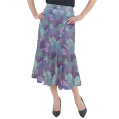 Watercolor Leaves Pattern Midi Mermaid Skirt