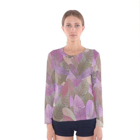 Watercolor Leaves Pattern Women s Long Sleeve Tee by Valentinaart