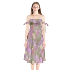 Watercolor Leaves Pattern Shoulder Tie Bardot Midi Dress by Valentinaart