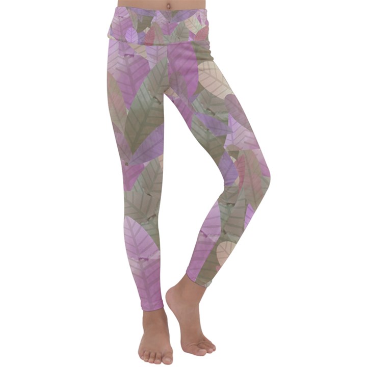 Watercolor leaves pattern Kids  Lightweight Velour Classic Yoga Leggings