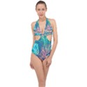 Opaled Abstract  Halter Front Plunge Swimsuit View1