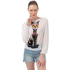 Sugar Skull Cat Banded Bottom Chiffon Top by retrotoomoderndesigns