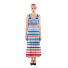 Blue And Coral Stripe 2 Sleeveless Maxi Dress