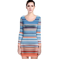 Blue And Coral Stripe 2 Long Sleeve Bodycon Dress