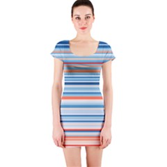 Blue And Coral Stripe 2 Short Sleeve Bodycon Dress