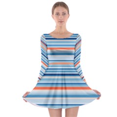 Blue And Coral Stripe 2 Long Sleeve Skater Dress