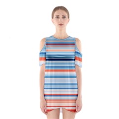 Blue And Coral Stripe 2 Shoulder Cutout One Piece Dress