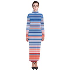 Blue And Coral Stripe 2 Turtleneck Maxi Dress