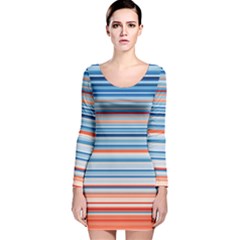 Blue And Coral Stripe 2 Long Sleeve Velvet Bodycon Dress