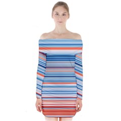 Blue And Coral Stripe 2 Long Sleeve Off Shoulder Dress