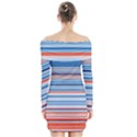 Blue And Coral Stripe 2 Long Sleeve Off Shoulder Dress View2