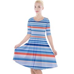 Blue And Coral Stripe 2 Quarter Sleeve A-line Dress by dressshop