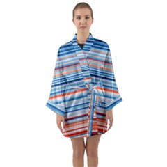 Blue And Coral Stripe 2 Long Sleeve Kimono Robe